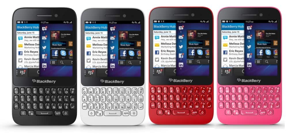 BlackBerry Q5 in Black, White, Red, Pink