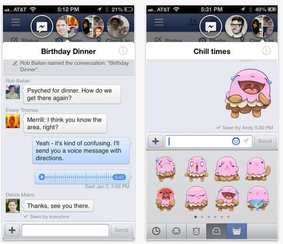Facebook for iOS: chat head and stickers