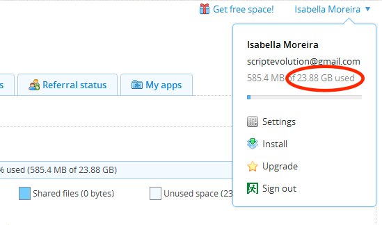 maximum dropbox free space